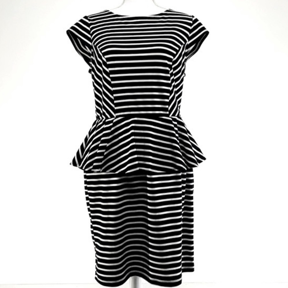 Black & White Stripe Peplum Dress (Med) MOSSIMO